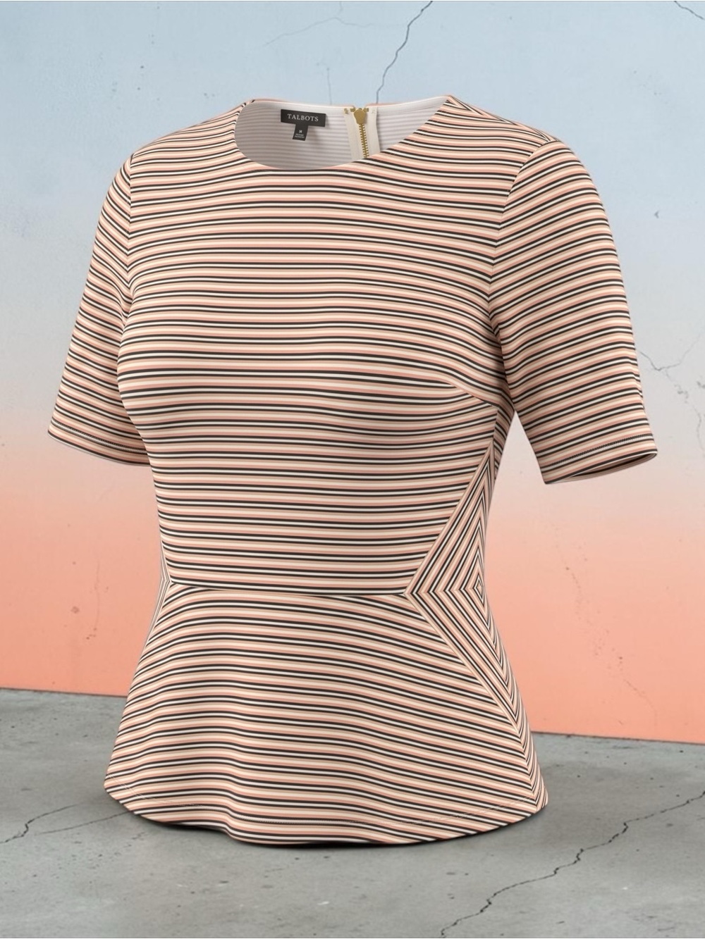 NWT | Talbots Dusty Rose and Black Striped Short-Sleeve Top | Size Medium
